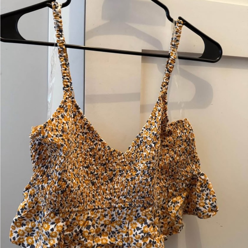 RSQ Yellow Floral Smocked Crop Top